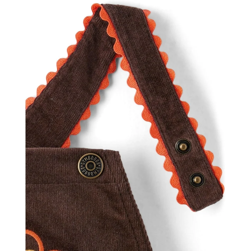 Gymboree Girls Turkey Thanksgiving Overalls Brown Corduroy Dress Size 12 NEW